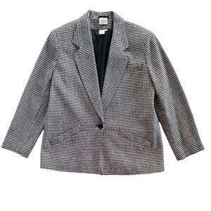 Picket and Post Womens Size 14 Black White Houndstooth Wool Blend Vintage Blazer